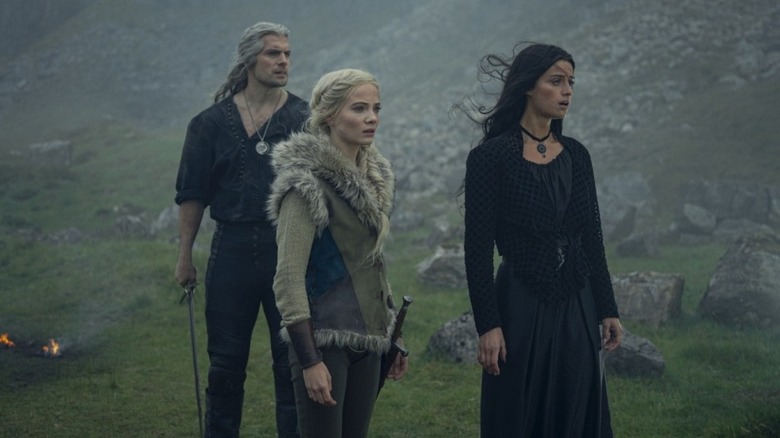 Ciri with Geralt and Yennefer in the wind