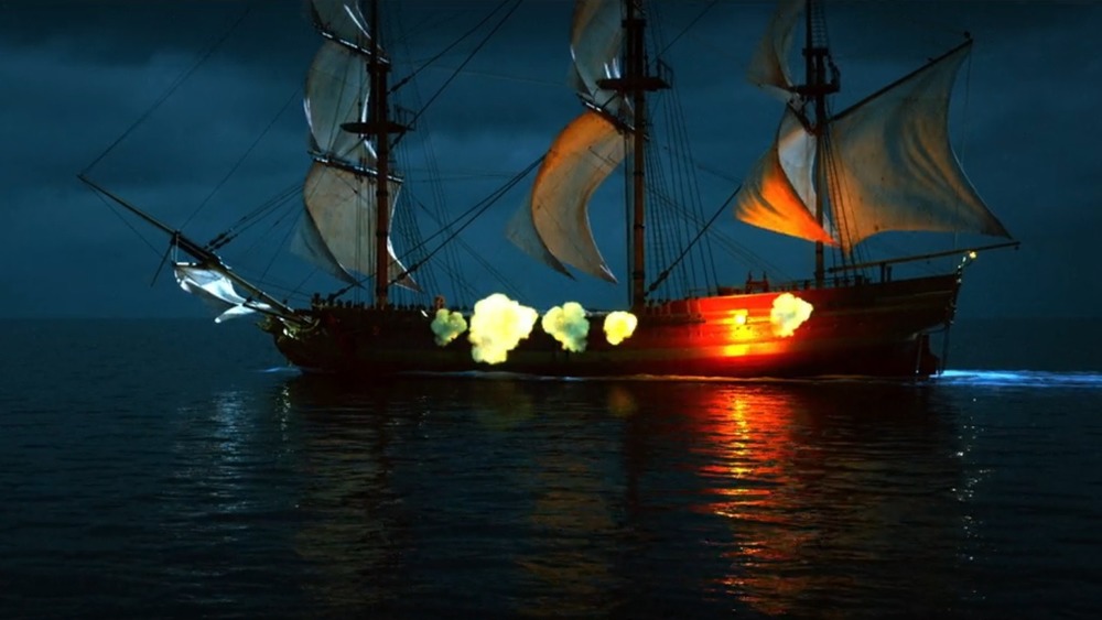 Pirate galleon firing cannons 