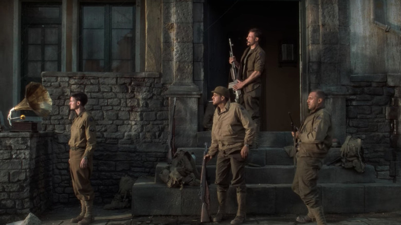 soldiers looking into distance in Saving Private Ryan