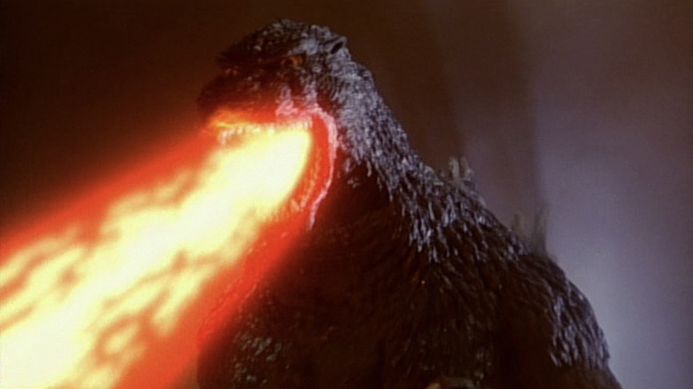 Godzilla uses a red atomic heat ray