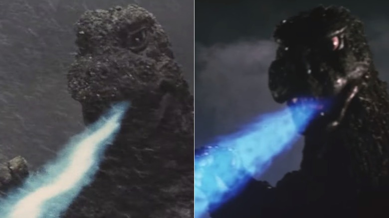 Two different depictions of Godzilla's atomic breath