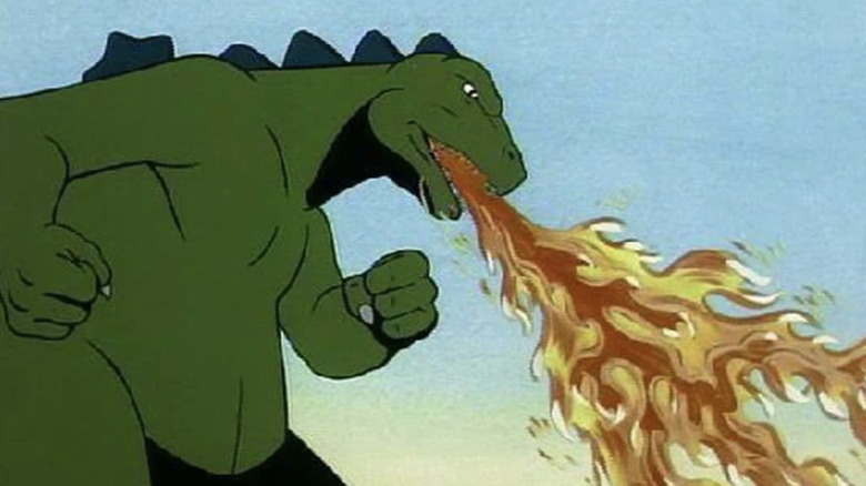 Godzilla breathes fire