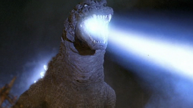 Godzilla blasts his atomic heat ray