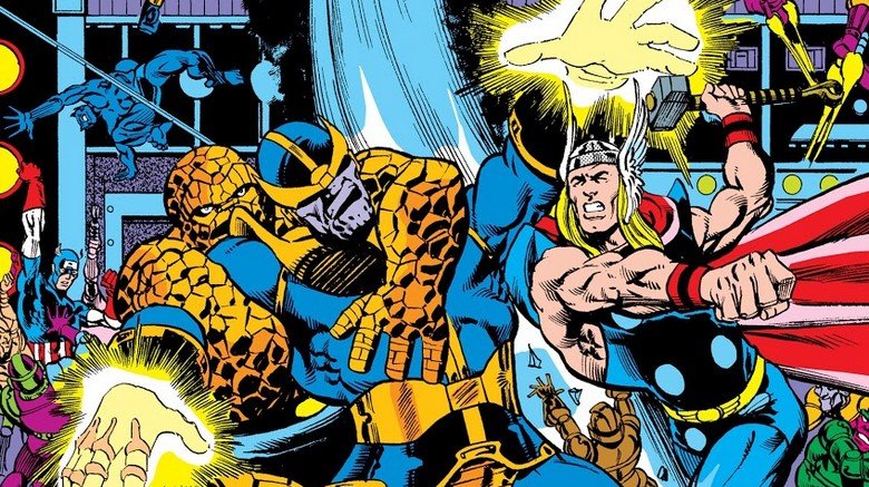 Thanos fighting Thor and the Thing in Marvel Two-In-One Annual #2