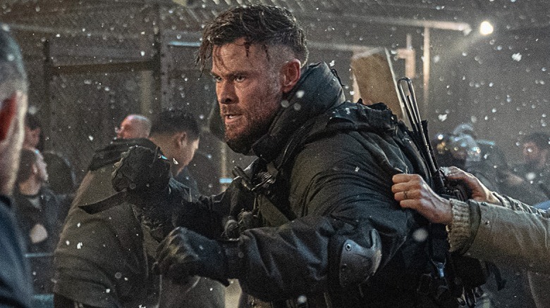 Chris Hemsworth in snowy prison yard