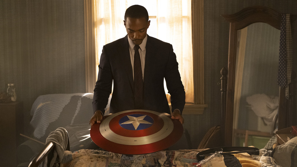 Sam Wilson holding Captain America's shield