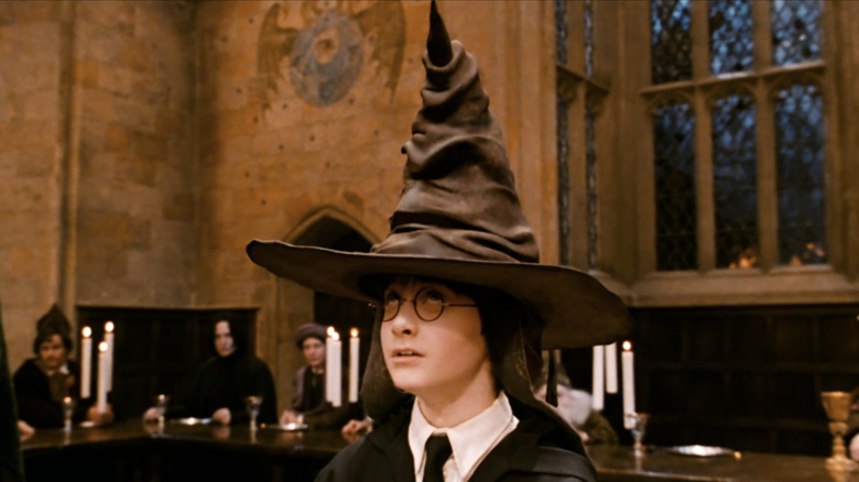 Harry Potter wearing the sorting hat