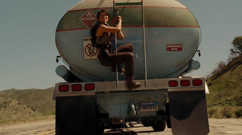 Letty hanging off back of tanker