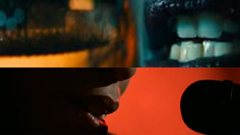 Side by side images of the DJs' mouths speaking into microphones from John Wick: Chapter 4 and The Warriors