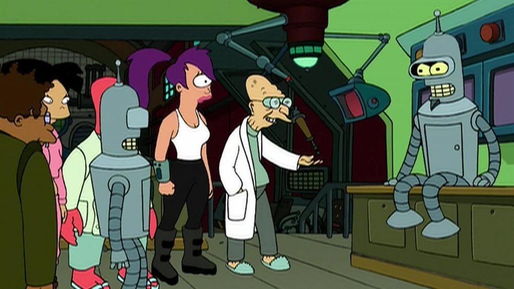 The Planet Express crew meets Flexo on Futurama