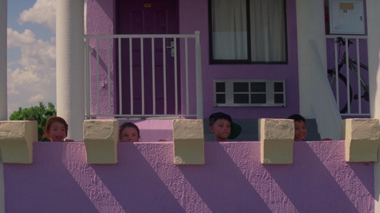 Jancey, Moonee, Dicky, and Scooty peeking over fake turrets