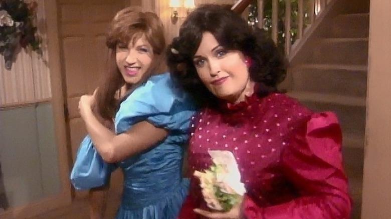 Rachel and Monica in prom dresses