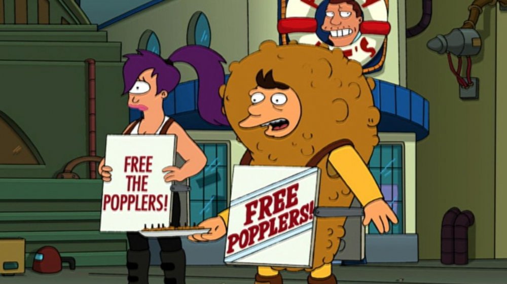 Leela protesting the sale of Popplers in the Futurama episode "The Problem with Popplers"