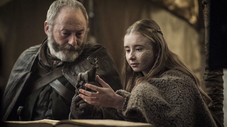 Davos and Shireen with toy stag