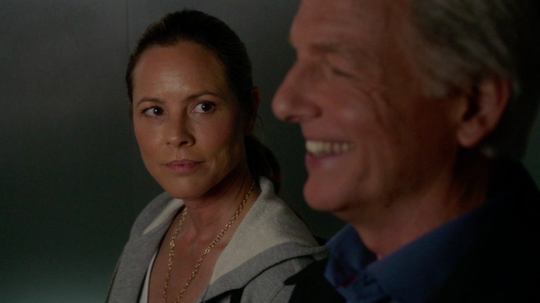 Gibbs and Sloane talk in elevator