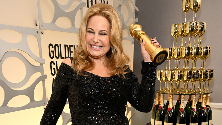 Jennifer Coolidge holding Golden Globe