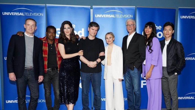 Mike Schur and the cast of The Good Place