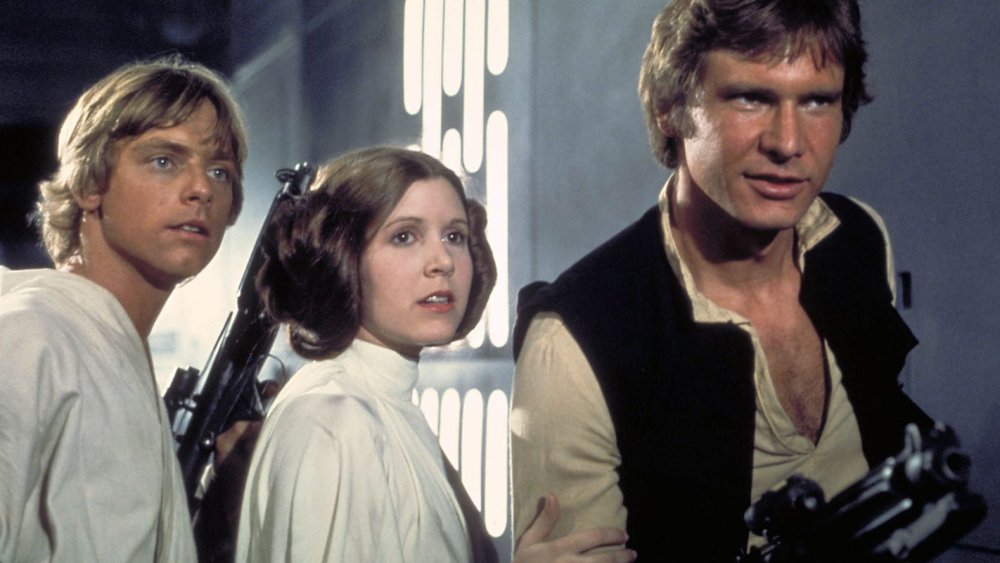 Mark Hamill, Carrie Fisher, and Harrison Ford in Star Wars: A New Hope