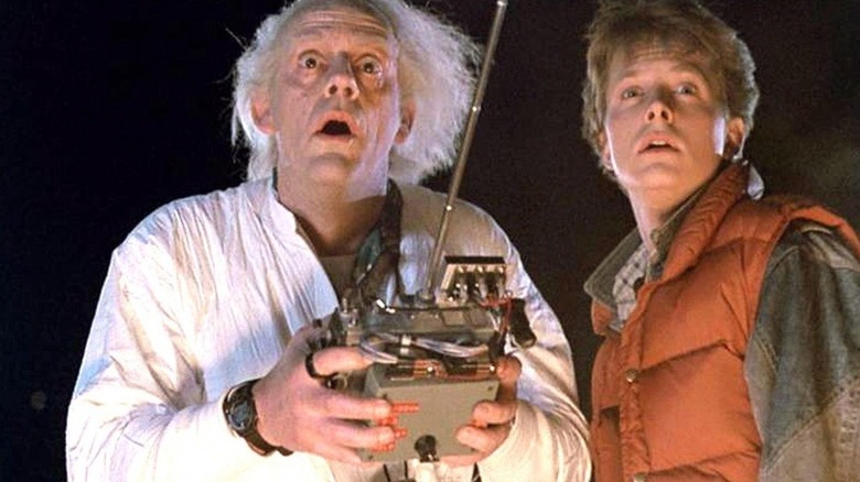 Doc Brown and Marty test the DeLorean