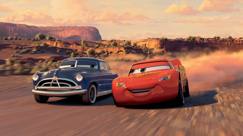 Doc Hudson and Lightning McQueen racing