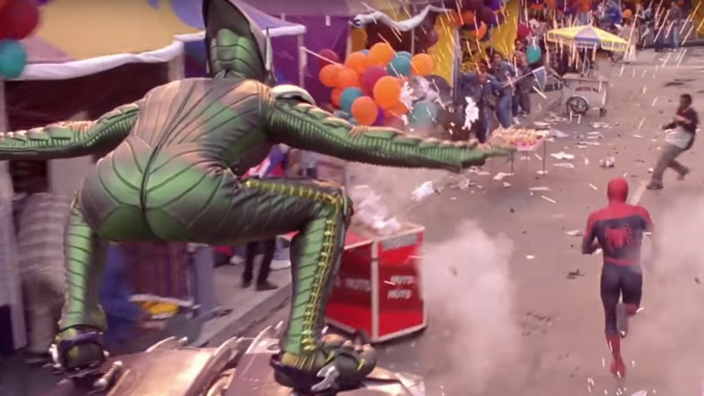 Green Goblin, butt on show, chasing after Spider-Man