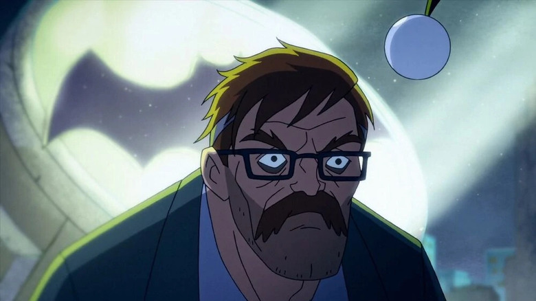 Gordon frowning in front of bat symbol