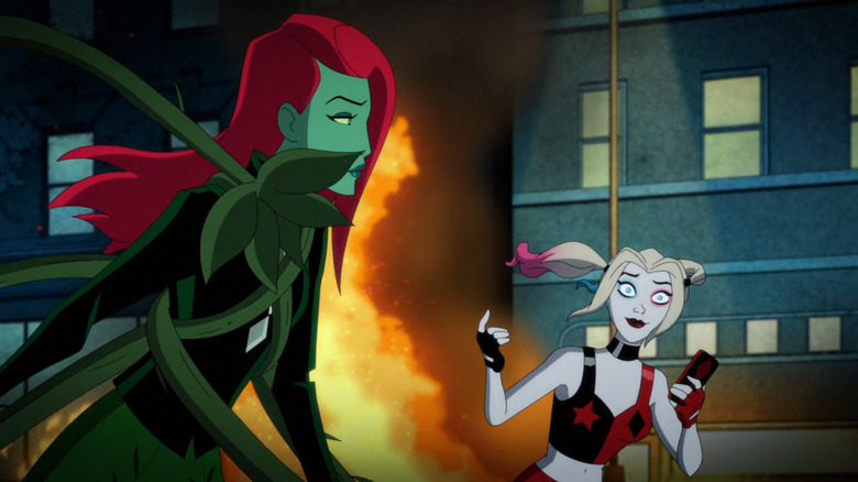 Ivy and Harley walk away from a fire