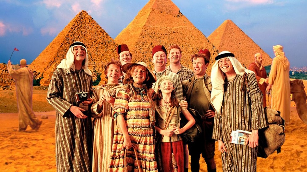 The Weasley family in front of pyramids