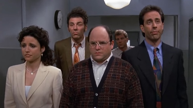 Julia Louis-Dreyfus, Jason Alexander, Jerry Seinfeld, and Michael Richards Seinfeld finale going to prison