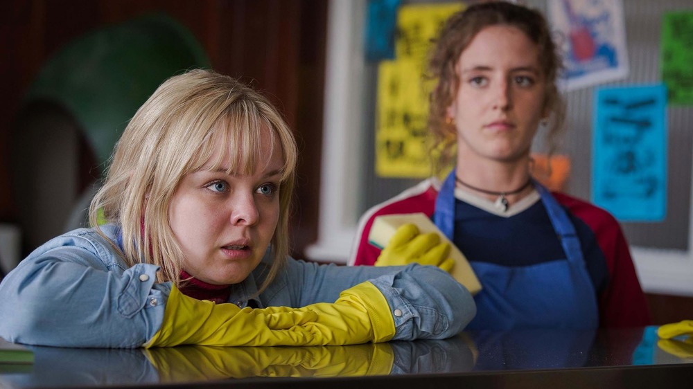 Clare Devlin and Orla McCool cleaning