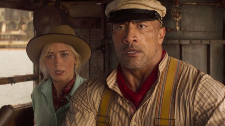 Emily Blunt and Dwayne Johnson on boat