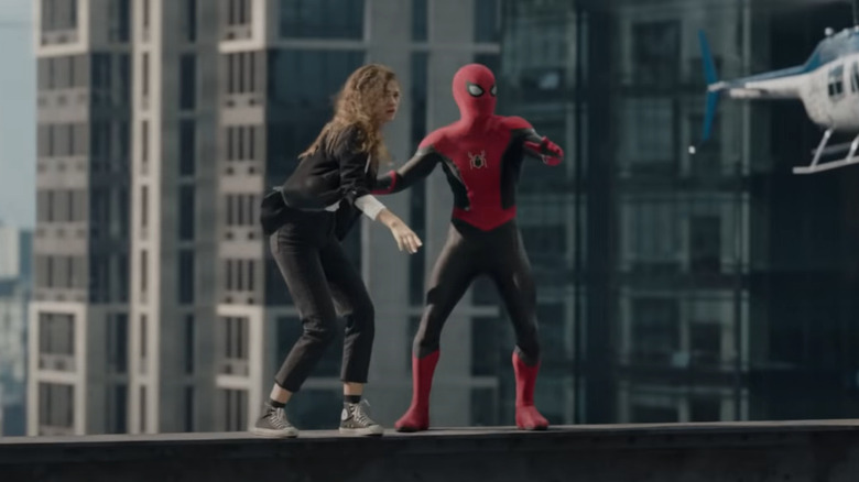 Zendaya and Spider-man on a bridge