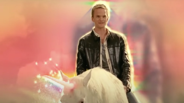 Neil Patrick Harris riding a unicorn