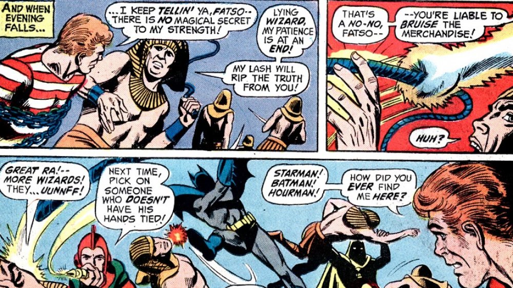 Stripesy is rescued from ancient Egypt by the Justice League, from DC Comics