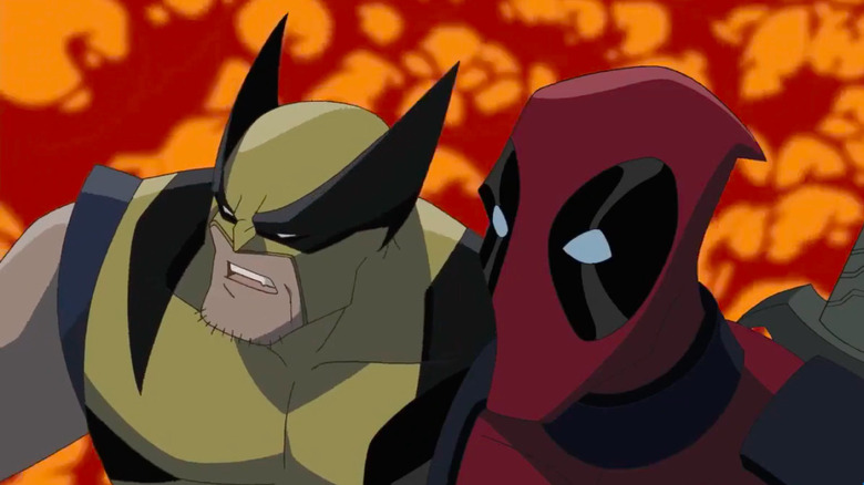 Smoke disperses behind Wolverine and Deadpool