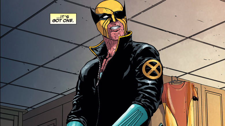 Wade Wilson wearing Wolverine's costume