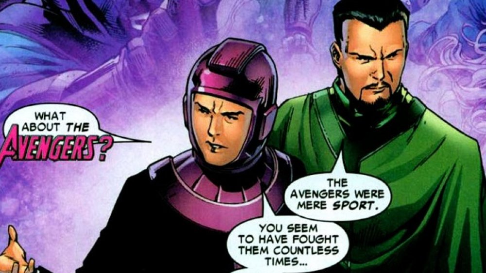 Kang the Conqueror conversing with his younger self, from Marvel Comics