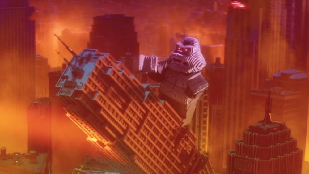 LEGO King Kong knocking over tower