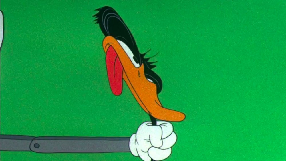 An extra-warped freeze frame of Daffy Duck in Baby Bottleneck