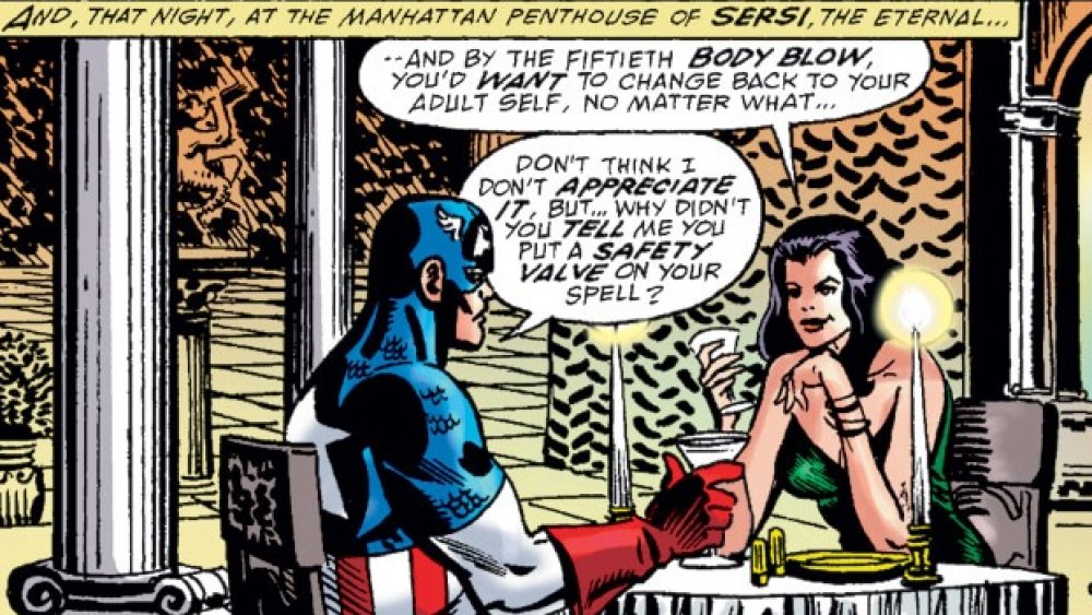 Sersi puts the moves on Captain American, from Marvel Comics