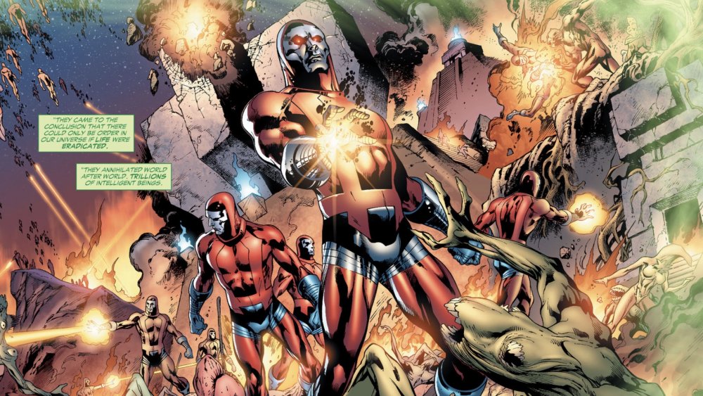 The Manhunters during the massacre of Sector 666, as depicted in Green Lantern #33