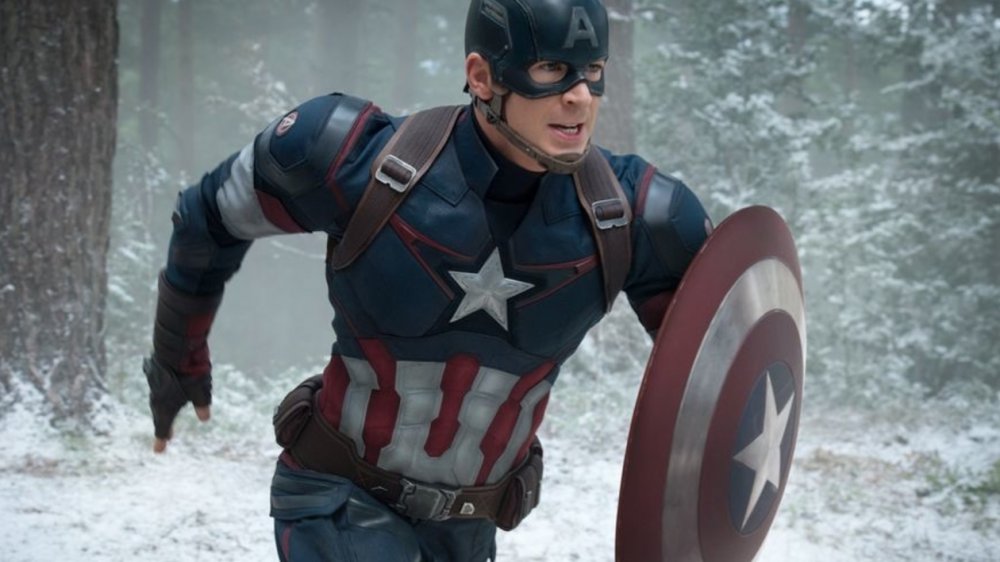 Chris Evans as Captain America, armed with his vibranium shield