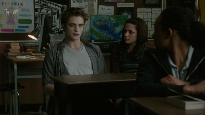 Edward and Bella sitting in class