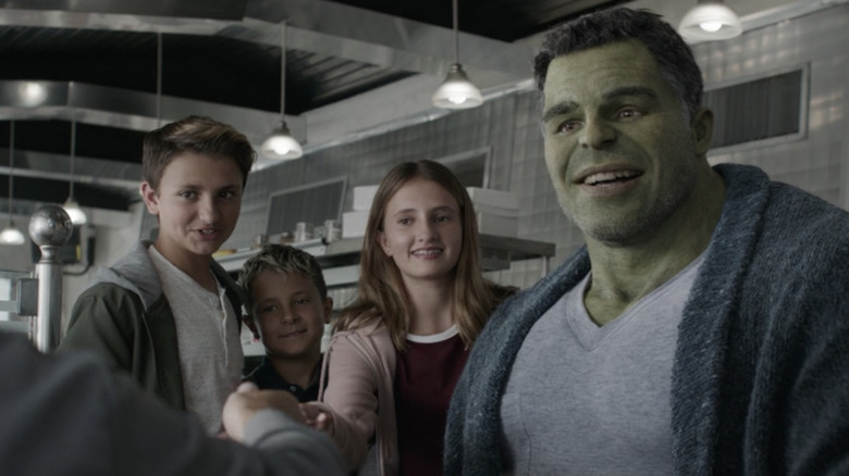 Smart Hulk with his fans at the diner in Avengers: Endgame