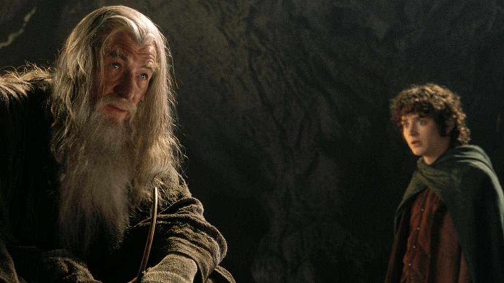 Ian McKellan as Gandalf and Elijah Wood as Frodo Baggins in The Lord of the Rings: The Fellowship of the Ring