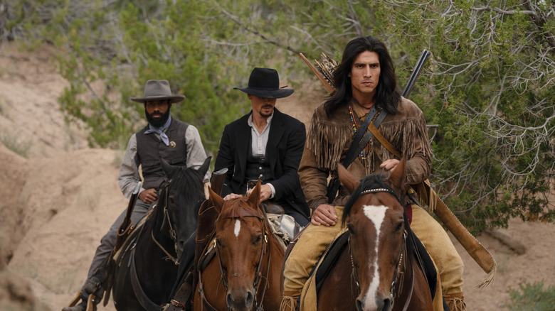 Augustus, Calian, and Tom riding horses in Walker Independence