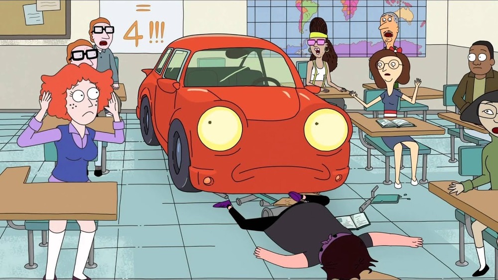 Morty turns into a car in class