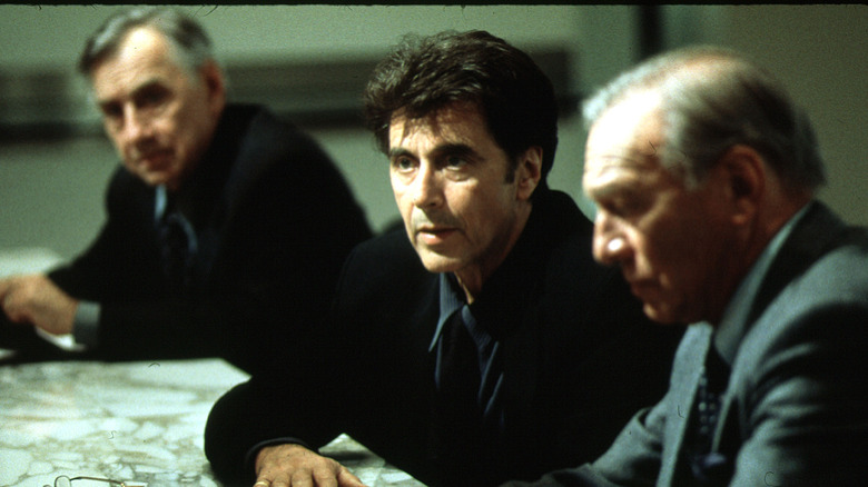 Don Hewitt, Lowell Bergman, and Mike Wallace talking in the movie "The Insider"