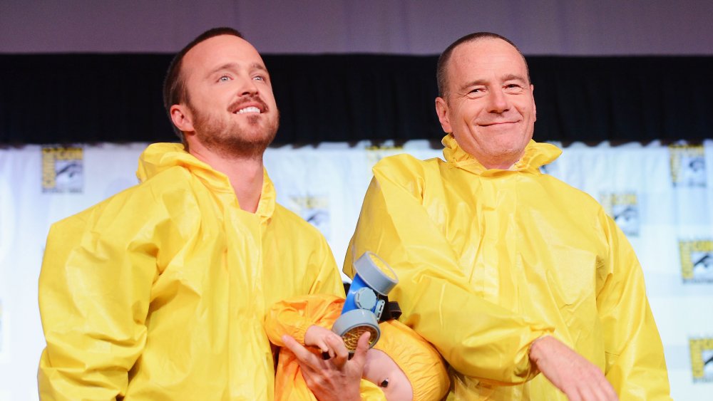 Bryan Cranston and Aaron Paul in costume at San Diego Comic-Con