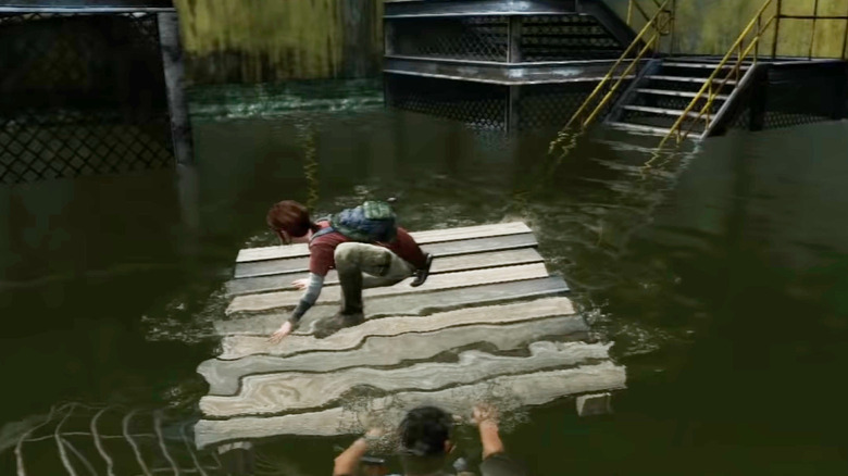 Joel and Ellie holding a raft